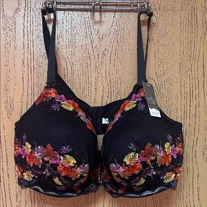 Cacique Black Bra with Colorful Floral Lace